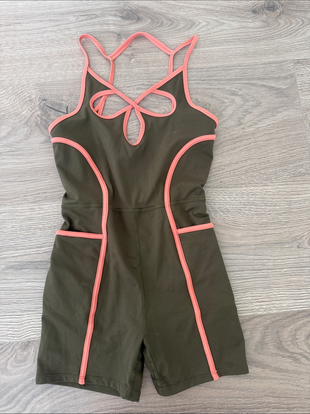 FP movement Olive Green Athletic Romper with Pink Trim